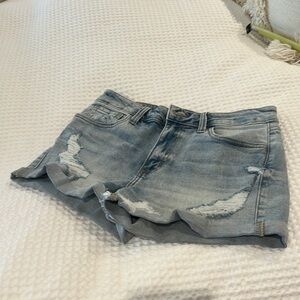 Blue Distressed Jean Shorts with Raw Hem